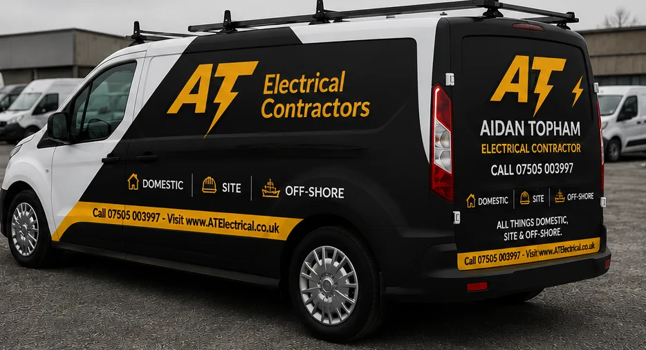 AT Electrical Contractors van, ready for commercial electrical projects